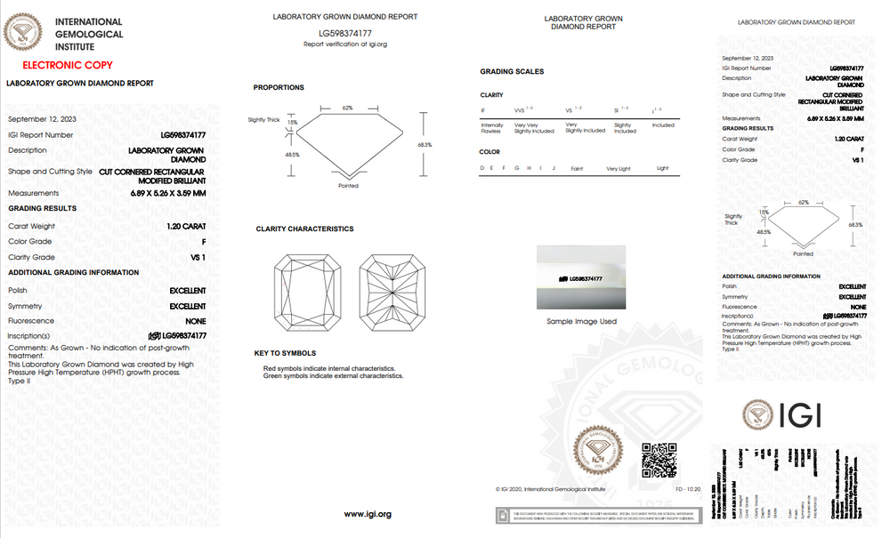 1.20 Carat Radiant Lab Diamond, VS1/F