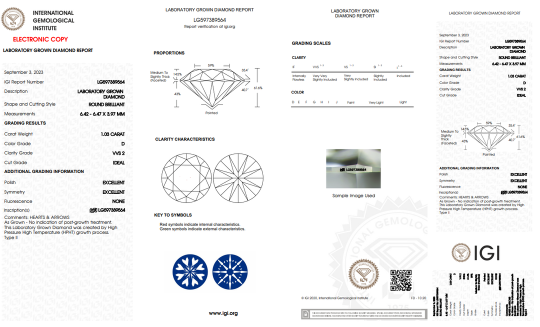 IGI Certified 1.03 CT Round Lab-Grown Diamond | Kejelasan VVS2