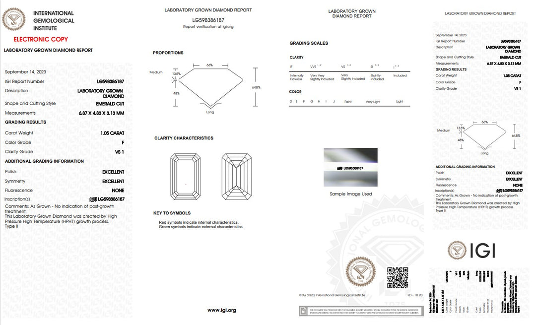 IGI gecertificeerd 1,05 CT Emerald Lab Gegroeide diamant, VS1 Clarity