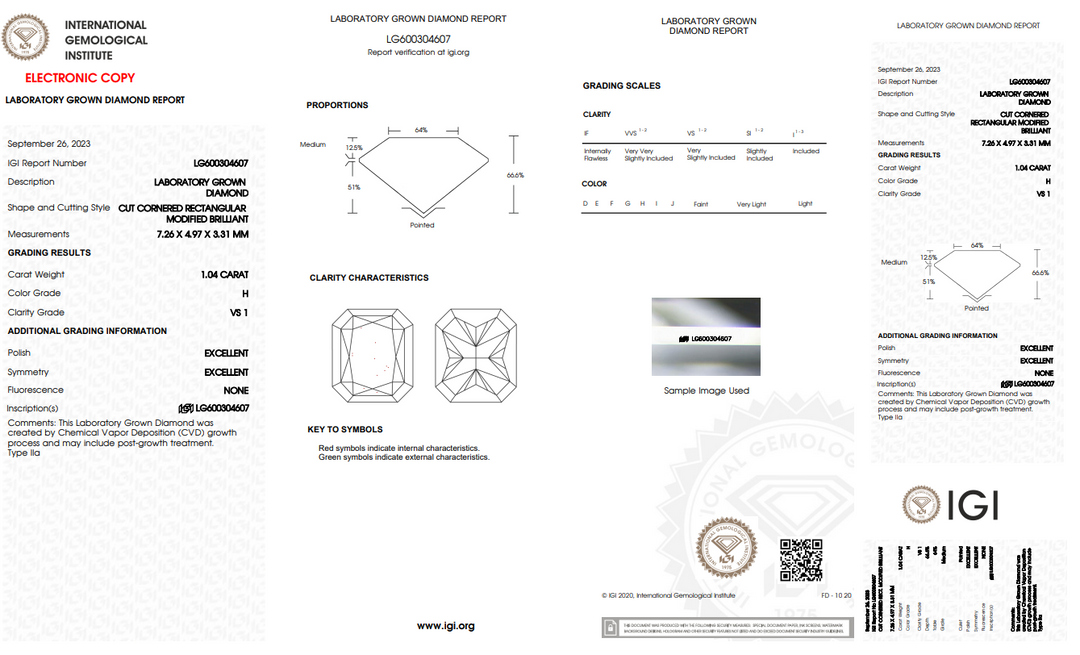 IGI gecertificeerd 1,04 CT Radiant Lab Gegroeide diamant, VS1 Clarity, H kleur met mix tinge schaduw