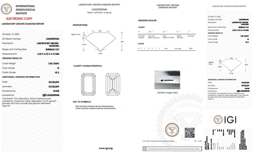 IGI gecertificeerd 1,05 CT Emerald Cut Lab Gegroeide diamant, vs2 Clarity