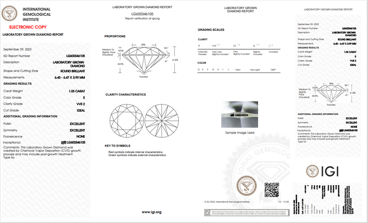 IGI bersertifikat 1,03 ct round lab grown Diamond - vvs2/e