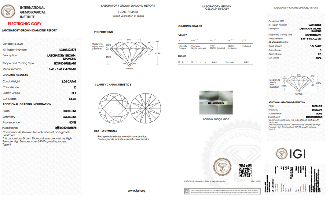 IGI gecertificeerd 1,04 ct ronde lab gekweekte diamant - si1 duidelijkheid