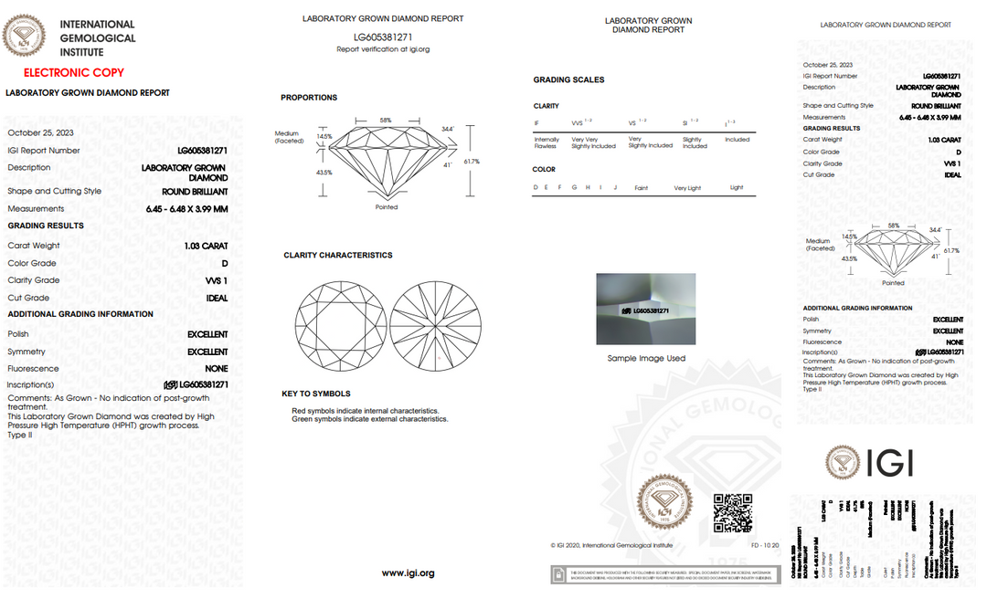 IGI Certified 1.03 CT Round Lab-Grown Diamond | Vvs1 | D