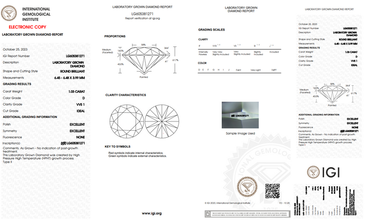 IGI Certified 1.03 CT Round Lab-Grown Diamond | Vvs1 | D