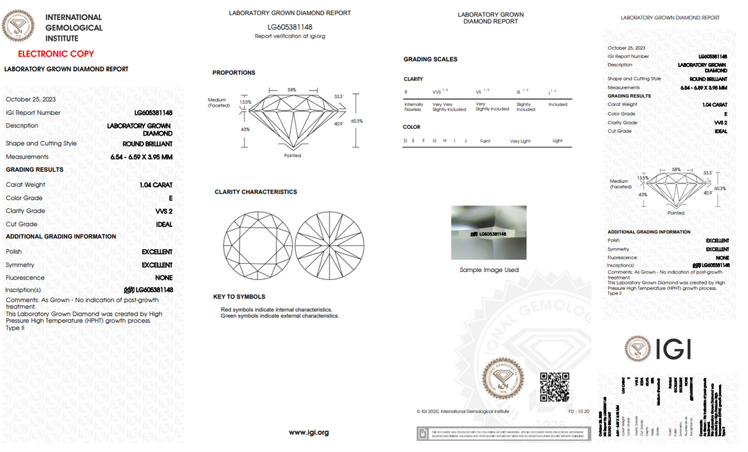 IGI gecertificeerd 1,04 CT ronde lab gekweekte diamant | VVS2 | Uitzonderlijke kwaliteit