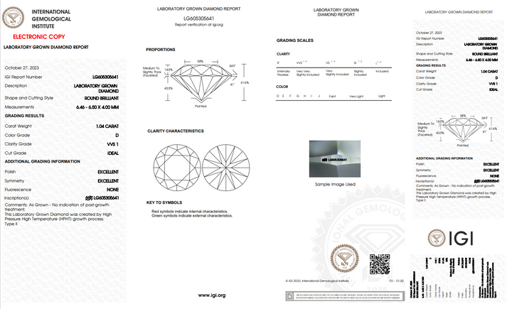 Igi certified 1 carat lab grown diamond