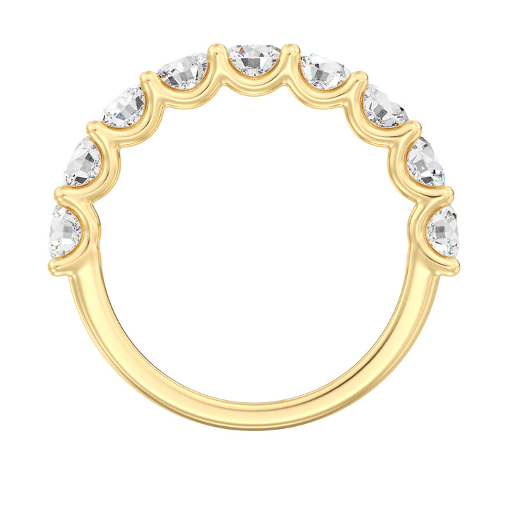 9 Stone Round Cut Lab-Grown Diamond Scallop Half-Eternity Wedding Ring in 18K Yellow Gold with EF/VS Diamonds