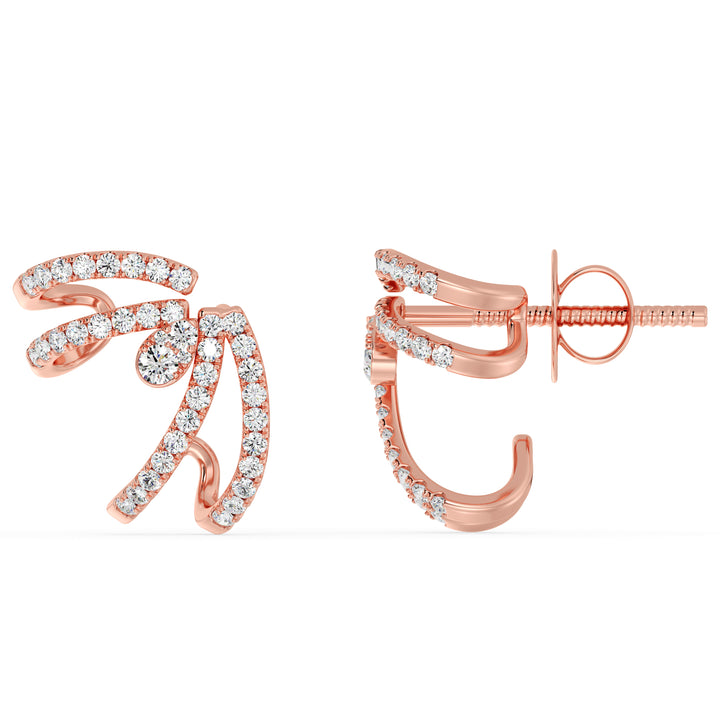 Elegant 18K Rose Gold Lab-Grown Diamond Hoop Earrings featuring 80 Round Diamonds, 0.55ct, EF Color, VS Clarity