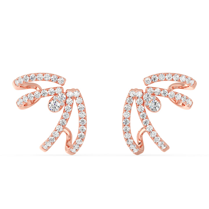 Elegant 18K Rose Gold Lab-Grown Diamond Hoop Earrings featuring 80 Round Diamonds, 0.55ct, EF Color, VS Clarity