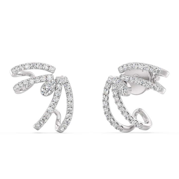 Elegant 18K White Gold Lab-Grown Diamond Hoop Earrings adorned with 80 Round Diamonds, 0.55ct, EF Color, VS Clarity