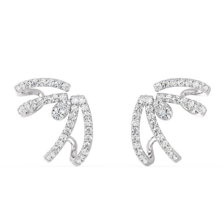 Elegant 18K White Gold Lab-Grown Diamond Hoop Earrings adorned with 80 Round Diamonds, 0.55ct, EF Color, VS Clarity