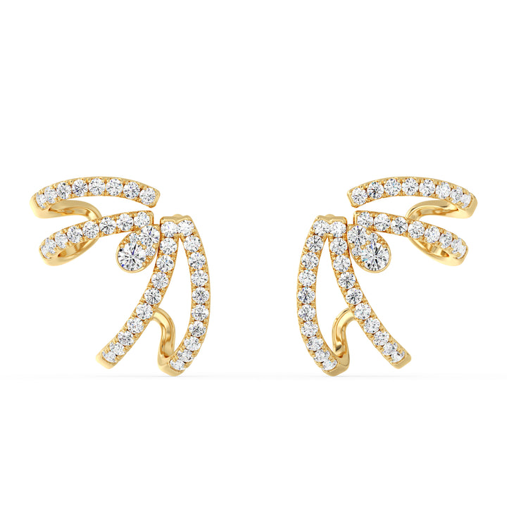 Elegant 18K Yellow Gold Lab-Grown Diamond Hoop Earrings with 80 Round Diamonds, 0.55ct, EF Color, VS Clarity