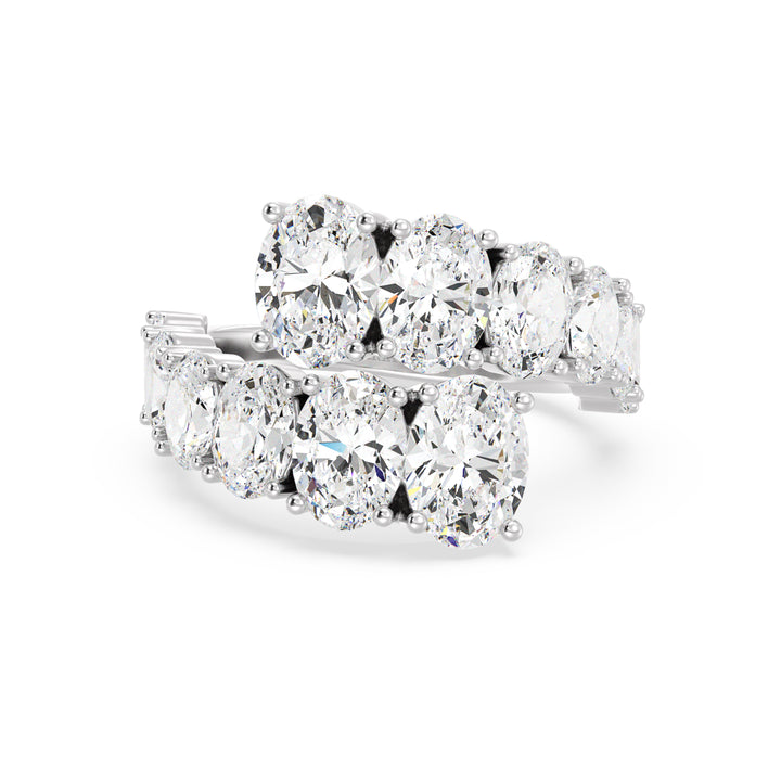 Elegant 6 CTW Lab-Grown Oval Diamond Bypass Ring in 18K White Gold showcasing 12 prong-set EF/VS clarity oval diamonds in a graceful graduated setting