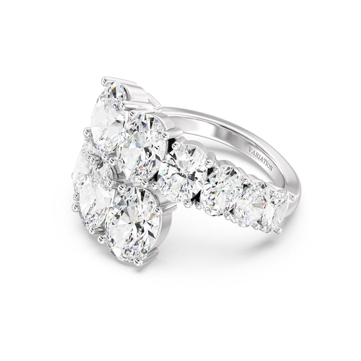 Elegant 6 CTW Lab-Grown Oval Diamond Bypass Ring in 18K White Gold showcasing 12 prong-set EF/VS clarity oval diamonds in a graceful graduated setting