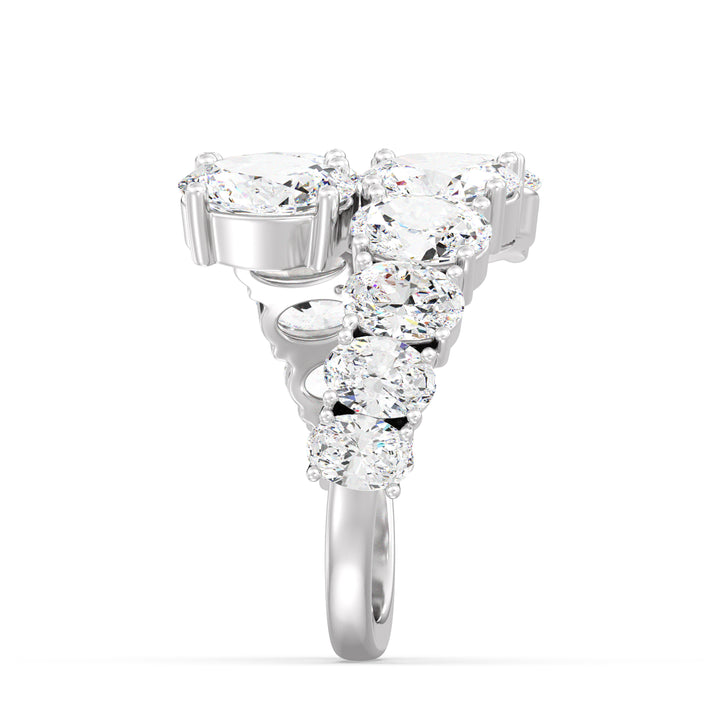 Elegant 6 CTW Lab-Grown Oval Diamond Bypass Ring in 18K White Gold showcasing 12 prong-set EF/VS clarity oval diamonds in a graceful graduated setting