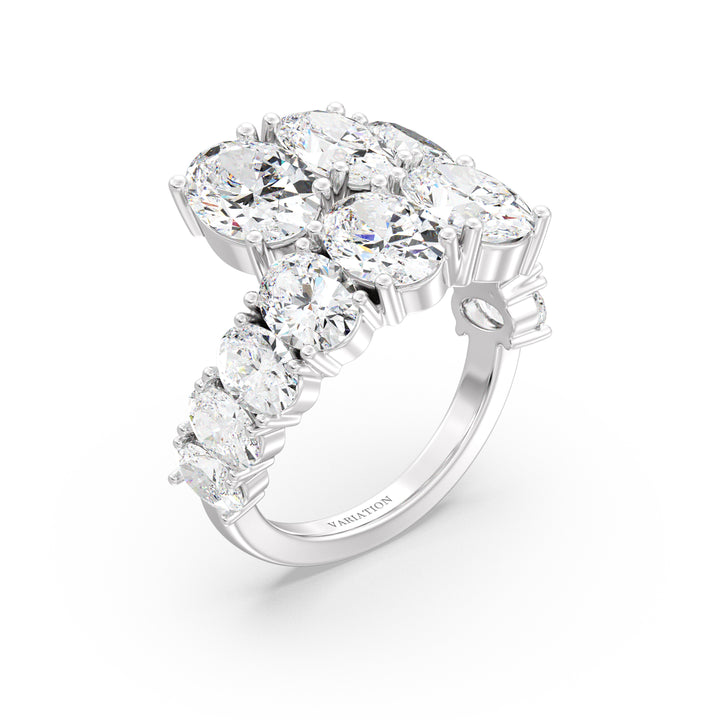 Elegant 6 CTW Lab-Grown Oval Diamond Bypass Ring in 18K White Gold showcasing 12 prong-set EF/VS clarity oval diamonds in a graceful graduated setting