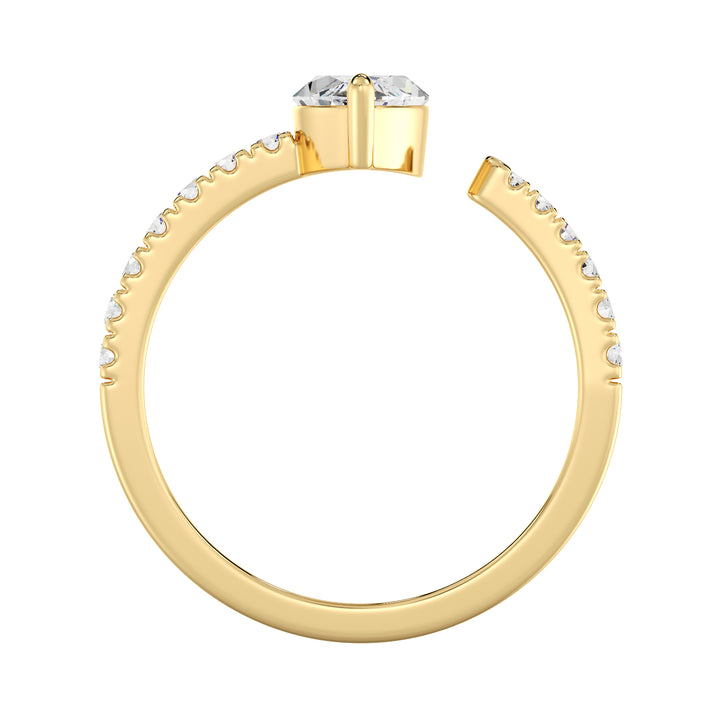 Elegant Marquise-Cut Lab-Grown Diamond Open Cuff Pavé Engagement Ring in 18K Yellow Gold with 1ct center stone and 0.23ct round side stones