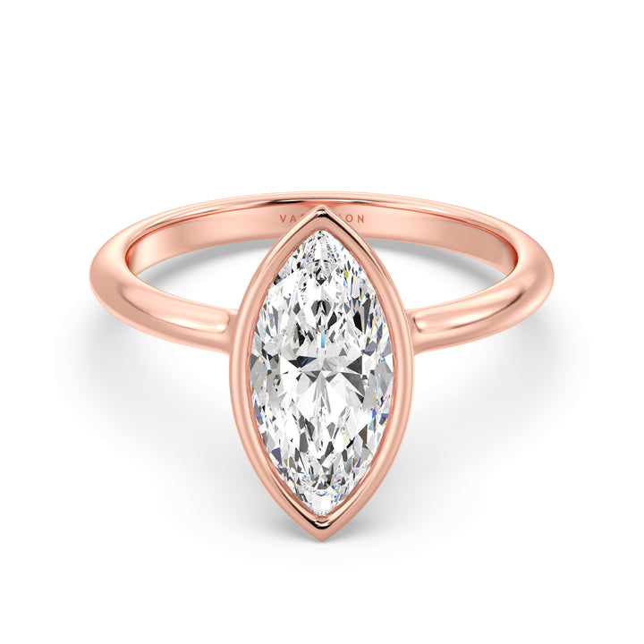 Elegant Marquise Cut Bezel-Set Lab-Grown Diamond Solitaire Ring in 18K Rose Gold, featuring a stunning 1ct, 2ct, 3ct, or 4ct diamond