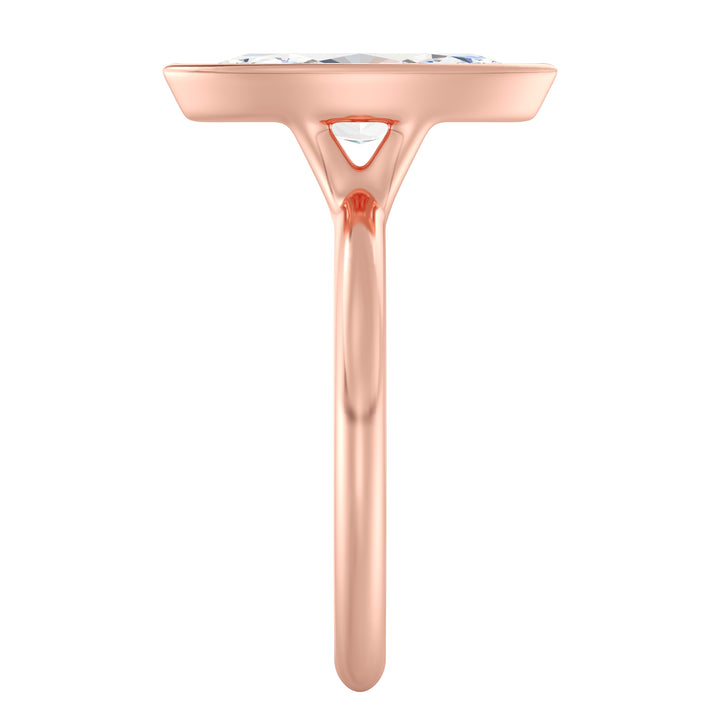 Elegant Marquise Cut Bezel-Set Lab-Grown Diamond Solitaire Ring in 18K Rose Gold, featuring a stunning 1ct, 2ct, 3ct, or 4ct diamond