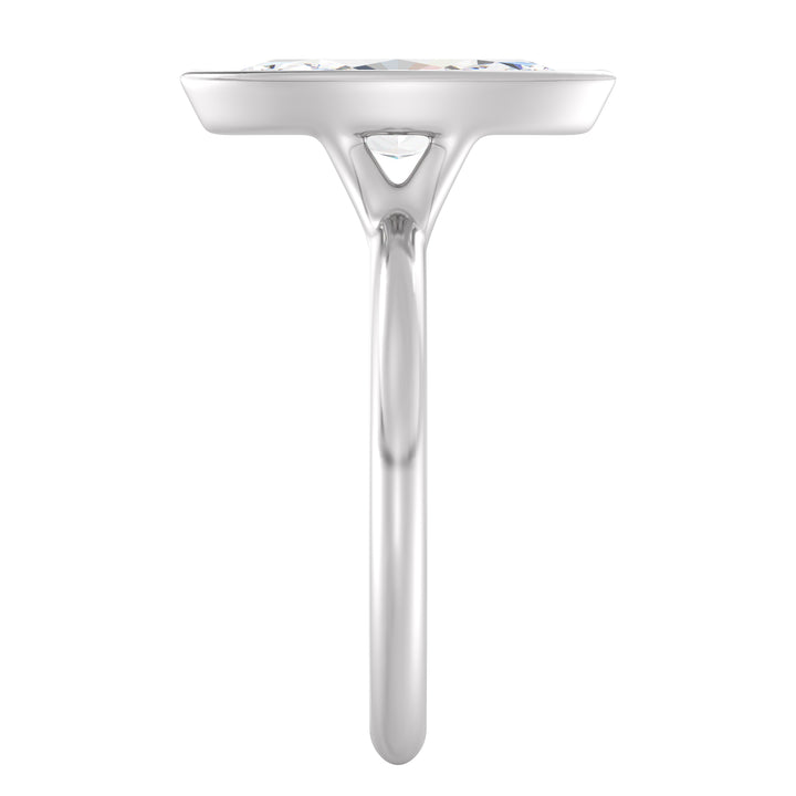 Elegant Marquise Cut Bezel-Set Lab-Grown Diamond Solitaire Ring in 18K White Gold, highlighting a dazzling 1ct, 2ct, 3ct, or 4ct diamond