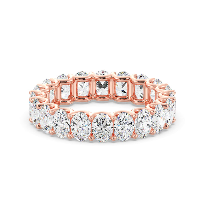 Elegant Oval Lab-Grown Diamond Scallop Eternity Band in 18K Rose Gold, featuring 20 EF/VS diamonds with a shared prong setting and scalloped side profile
