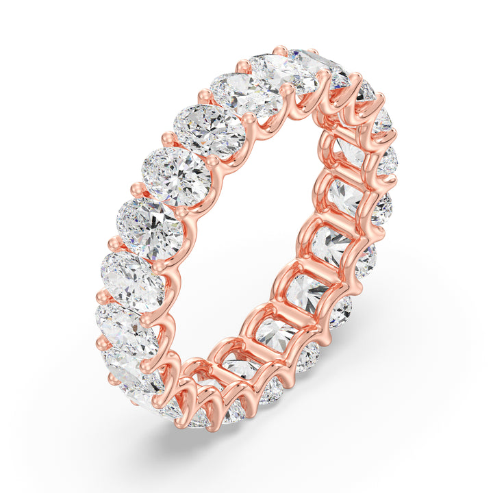 Elegant Oval Lab-Grown Diamond Scallop Eternity Band in 18K Rose Gold, featuring 20 EF/VS diamonds with a shared prong setting and scalloped side profile