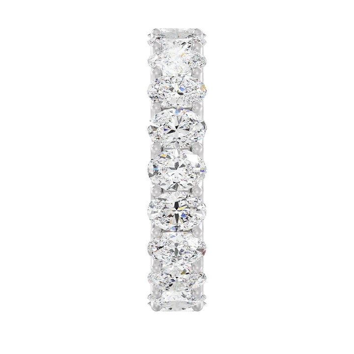 Elegant Oval Lab-Grown Diamond Scallop Eternity Band in 18K White Gold, adorned with 20 EF/VS diamonds, set in a shared prong setting and scalloped side profile