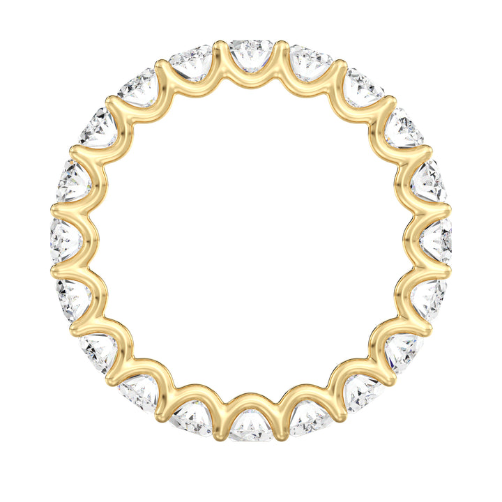 Elegant Oval Lab-Grown Diamond Scallop Eternity Band in 18K Yellow Gold, showcasing 20 EF/VS diamonds in a shared prong setting with a scalloped side profile
