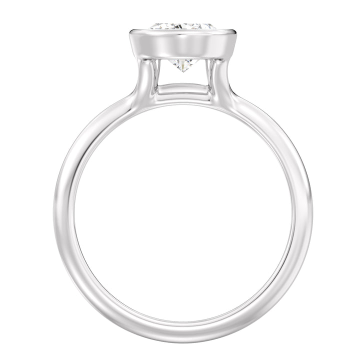 Elegant Pear Cut Bezel Set Lab Grown Diamond Solitaire Ring in 18K white gold showcasing a pear-shaped lab-grown diamond, available in 1.00ct, 2.00ct, 3.00ct, or 4.00ct