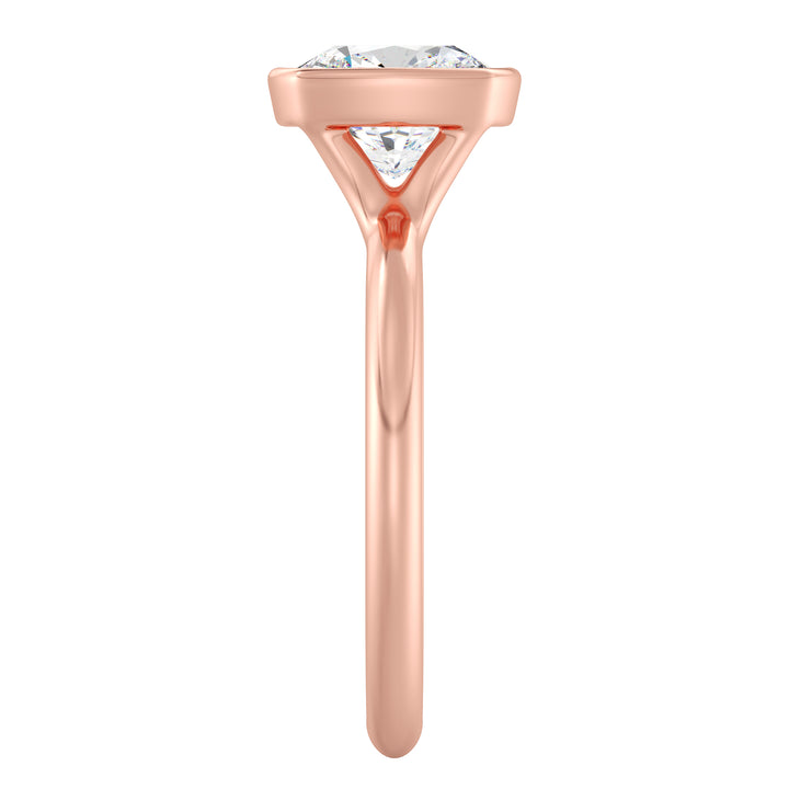 Elegant Square Cushion Cut Bezel-Set Lab Grown Diamond Solitaire Ring in rose gold. Features a stunning square cushion cut diamond set in a sleek bezel setting. Available in 1.00ct, 2.00ct, 3.00ct, and 4.00ct carat weights