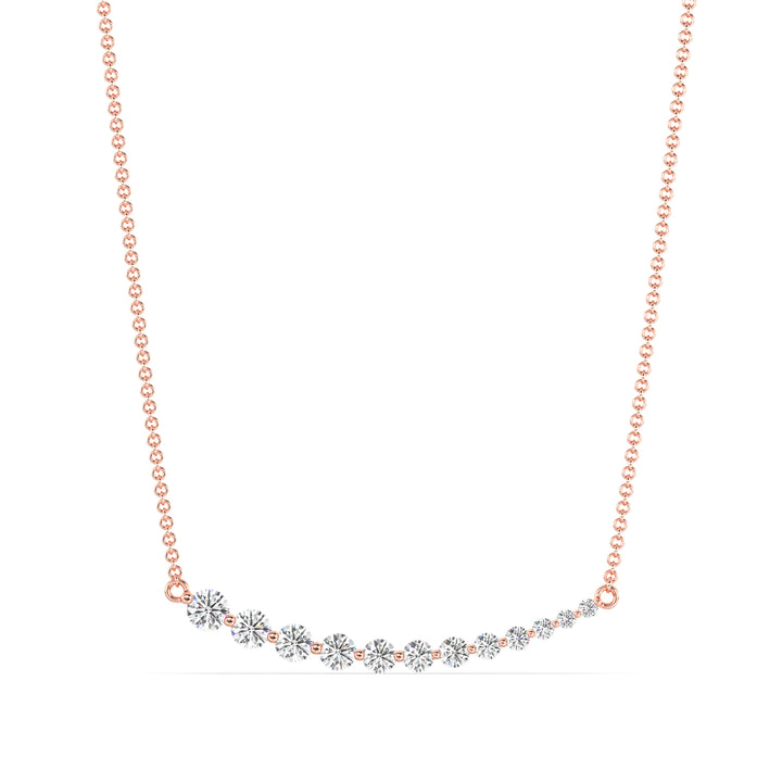 Elegant asymmetric smile necklace in 18K rose gold featuring 12 round-cut lab-grown diamonds totaling 0.80ct, set in a curved prong design
