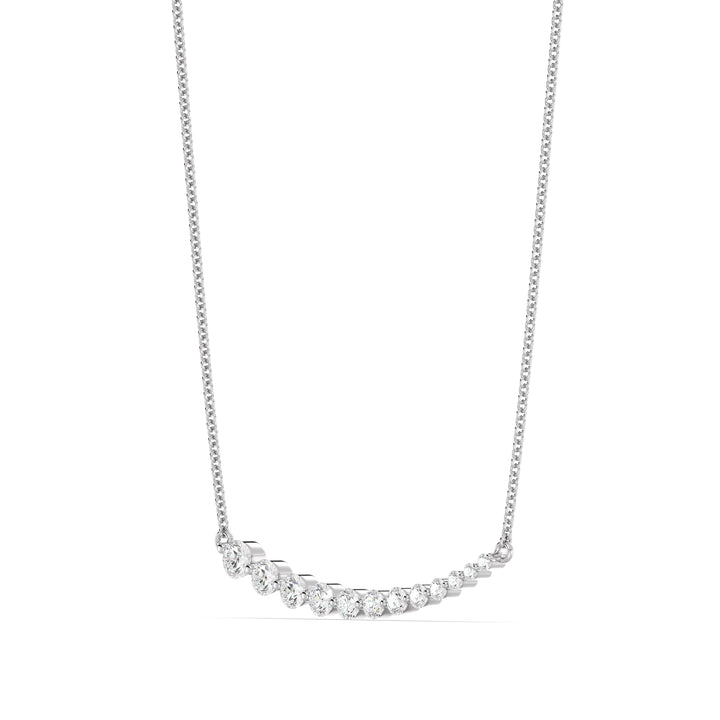 Elegant asymmetric smile necklace in 18K white gold adorned with 12 graduated round-cut lab-grown diamonds totaling 0.80ct in prong setting