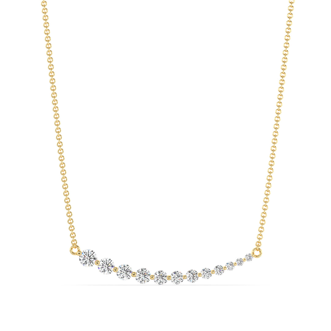 Elegant asymmetric smile necklace in 18K yellow gold with 12 round-cut lab-grown diamonds totaling 0.80ct in a graduated prong setting