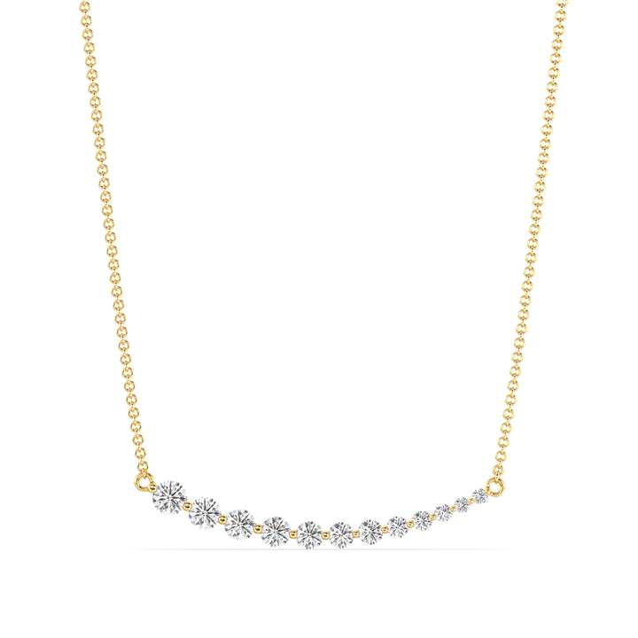 Elegant asymmetric smile necklace in 18K yellow gold with 12 round-cut lab-grown diamonds totaling 0.80ct in a graduated prong setting