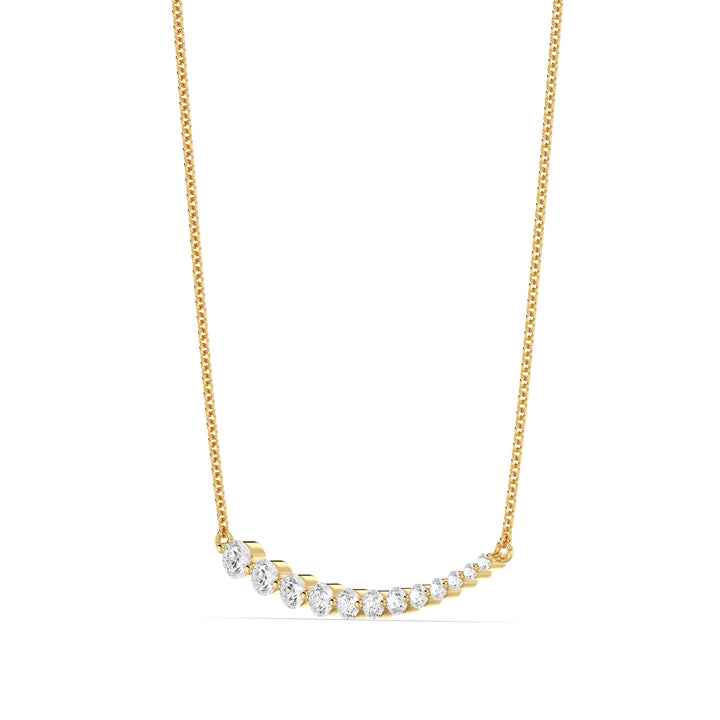 Elegant asymmetric smile necklace in 18K yellow gold with 12 round-cut lab-grown diamonds totaling 0.80ct in a graduated prong setting