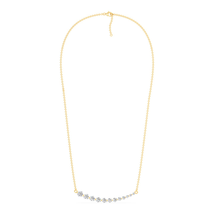 Elegant asymmetric smile necklace in 18K yellow gold with 12 round-cut lab-grown diamonds totaling 0.80ct in a graduated prong setting