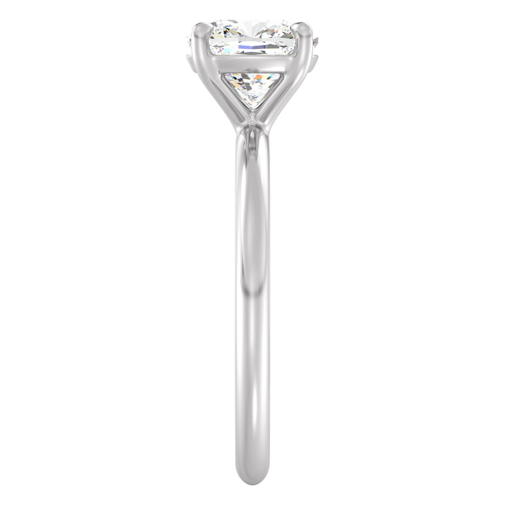 Cushion-cut lab-grown diamond engagement ring in 18K white gold, featuring a classic 4-claw prong setting. Available in 1ct, 2ct, 3ct, and 4ct carat weights
