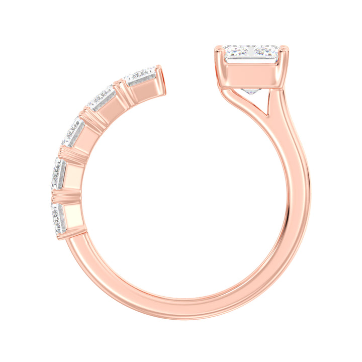 Floating Emerald-Cut Lab-Grown Diamond Ring in 18K Rose Gold with a 2.00ct emerald-cut center diamond and five 0.50ct floating emerald-cut diamonds. A romantic and elegant Toi et Moi design with a warm rose gold band, ideal for anniversaries, engagements, or stacking