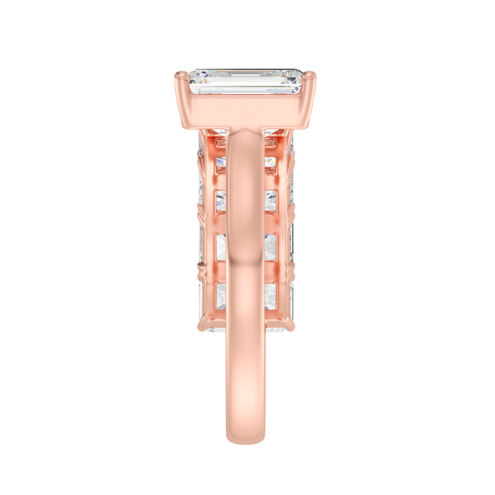Floating Emerald-Cut Lab-Grown Diamond Ring in 18K Rose Gold with a 2.00ct emerald-cut center diamond and five 0.50ct floating emerald-cut diamonds. A romantic and elegant Toi et Moi design with a warm rose gold band, ideal for anniversaries, engagements, or stacking