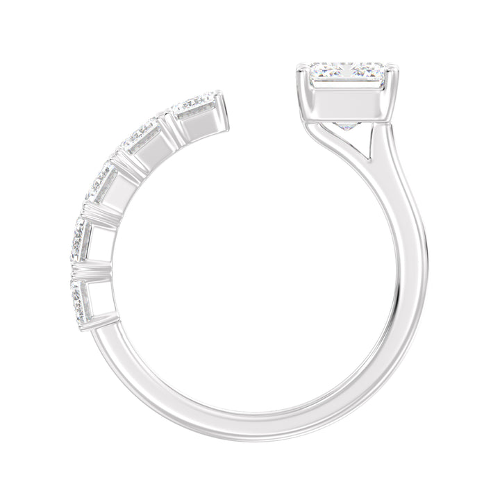 Floating Emerald-Cut Lab-Grown Diamond Ring in 18K White Gold, showcasing a 2.00ct emerald-cut center diamond with five 0.50ct floating emerald-cut diamonds. A sleek and timeless Toi et Moi design with a polished white gold band, perfect as an anniversary, engagement, or stackable promise ring.