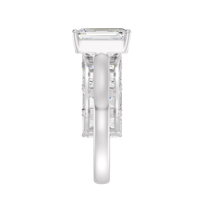 Floating Emerald-Cut Lab-Grown Diamond Ring in 18K White Gold, showcasing a 2.00ct emerald-cut center diamond with five 0.50ct floating emerald-cut diamonds. A sleek and timeless Toi et Moi design with a polished white gold band, perfect as an anniversary, engagement, or stackable promise ring.