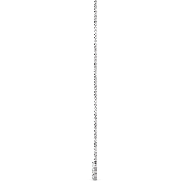 Graduated pear-cut lab-grown diamond necklace in 18K white gold showcasing 7 EF/VS diamonds totaling 3.07 carats in an elegant asymmetric prong-set design