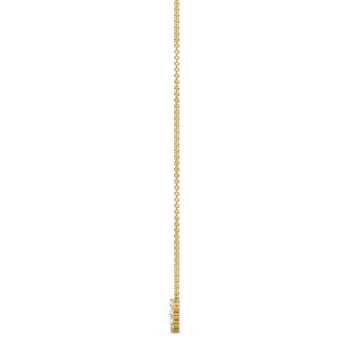 Graduated pear-cut lab-grown diamond necklace in 18K yellow gold with 7 EF/VS diamonds totaling 3.07 carats in a prong setting and asymmetric smile design