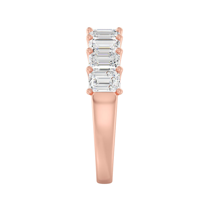 Lab-Grown Diamond Emerald Scallop Half Eternity Wedding Ring in 18K Rose Gold featuring 9 emerald-cut diamonds in a shared prong setting