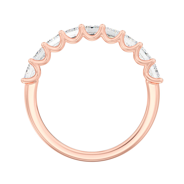 Lab-Grown Diamond Emerald Scallop Half Eternity Wedding Ring in 18K Rose Gold featuring 9 emerald-cut diamonds in a shared prong setting