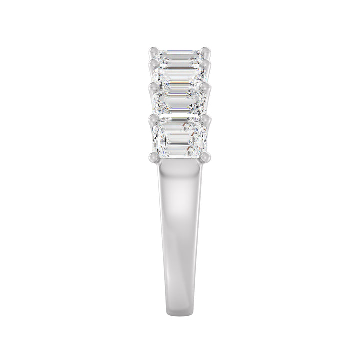 Lab-Grown Diamond Emerald Scallop Half Eternity Wedding Ring in 18K White Gold showcasing 9 emerald-cut diamonds in a secure shared prong setting