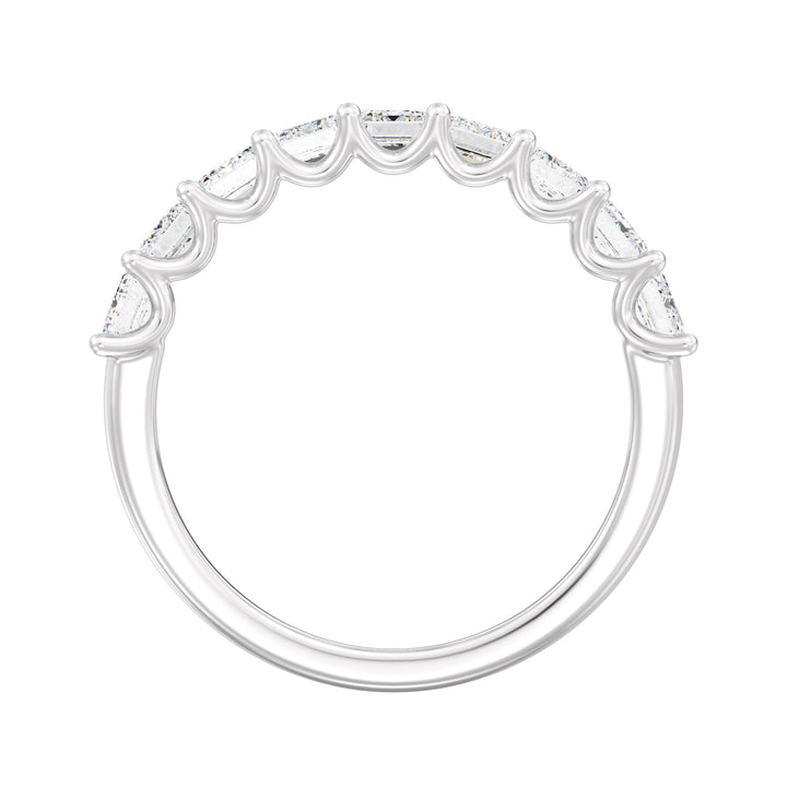 Lab-Grown Diamond Emerald Scallop Half Eternity Wedding Ring in 18K White Gold showcasing 9 emerald-cut diamonds in a secure shared prong setting