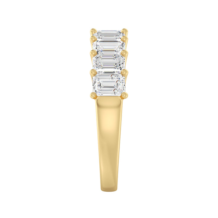 Lab-Grown Diamond Emerald Scallop Half Eternity Wedding Ring in 18K Yellow Gold with 9 emerald-cut diamonds set in a low-profile shared prong setting