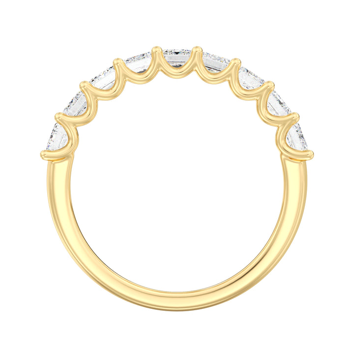 Lab-Grown Diamond Emerald Scallop Half Eternity Wedding Ring in 18K Yellow Gold with 9 emerald-cut diamonds set in a low-profile shared prong setting